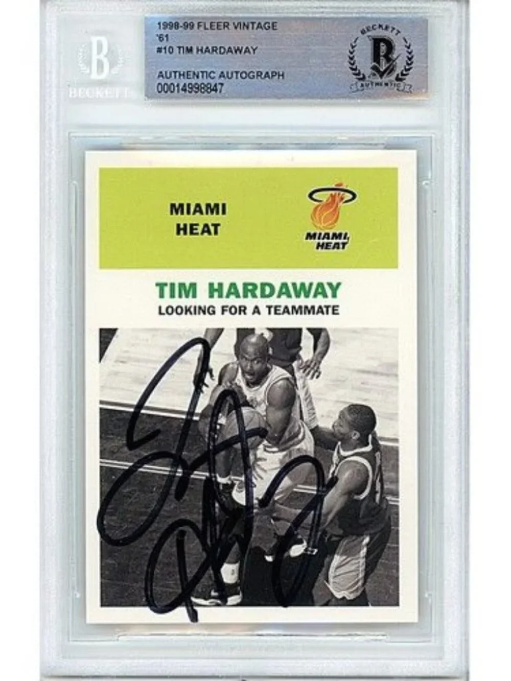 Tim Hardaway Signed 1998-99 Fleer Vintage 1961 Basketball Card Beckett Autograph